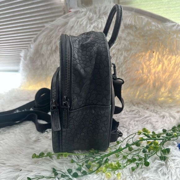 Adidas Black Mini Backpack Textured Croc Print Lightweight Faux Leather - Picture 2 of 10